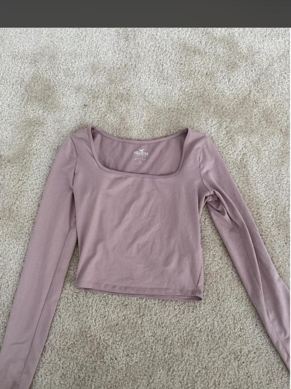 Hollister Dusty Mauve Square Neck Long-Sleeve Crop Top